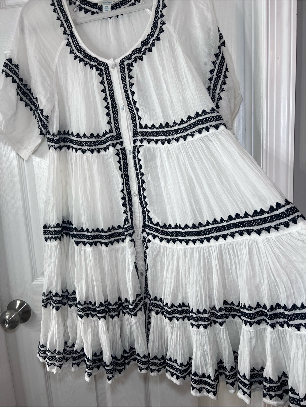 Sundance Sea La Vie Embroidered Dress White Black Size PM - Picture 5 of 14